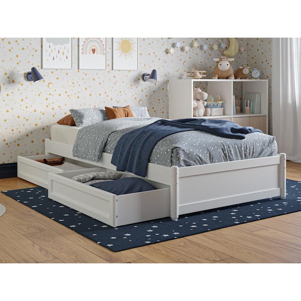 AFI Barcelona White Solid Wood Frame Twin Panel Platform Bed with Storage Drawers