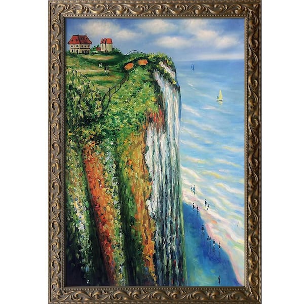 LA PASTICHE 30 in. x 42 in. "Cliff at Dieppe" by Claude Monet Framed Oil Painting