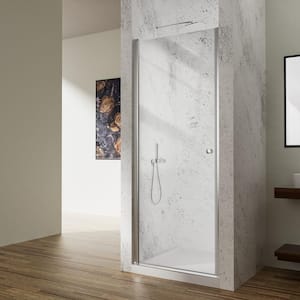 34 in. W x 72 in. H Pivot Semi-Frameless Shower Door in Chrome with1/4 in. Clear Glass Shower Panel