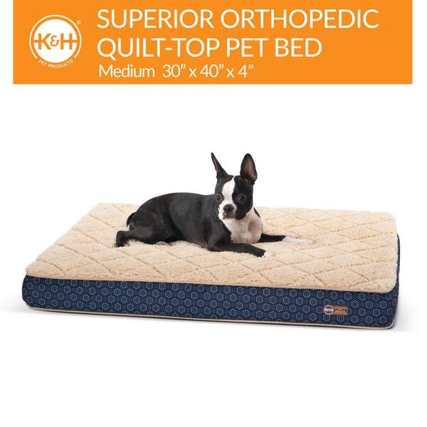 KH PET PRODUCTS Quilt-Top Superior Orthopedic Bed Navy/Geo Flower Medium 