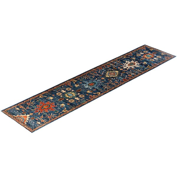 Serapi Blue 3 ft. x 12 ft. Tribal Wool Indoor Area Rug