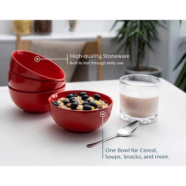 Wudkey 20 fl. oz. Red Ceramic Porcelain Cereal and Soup Bowls with