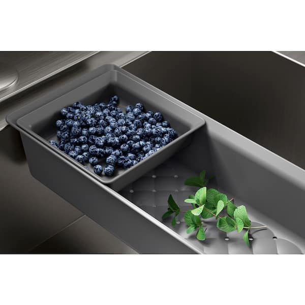 Lyric Workstation Stainless Steel 33 in. Double Bowl Drop-In Kitchen Sink with Simplice Kitchen Faucet