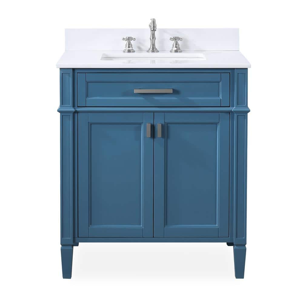 30'' Teal Blue Birch Single Vanity with Quartz Top