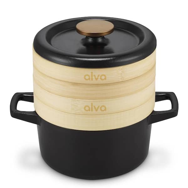 Alva Nori Enameled Cast Iron Steamer Set Dutch Oven 2.4Qt. - Oven Safe and Toxin-Free Cookware