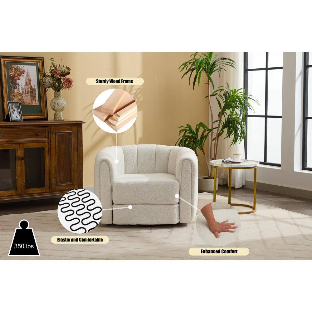 White Velvet Swivel Barrel Accent Chair with Wood Frame