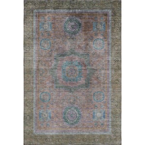 Mayfield Premium Machine Washable Abstract AMF2159 Copper 9 ft. x 12 ft. Area Rug
