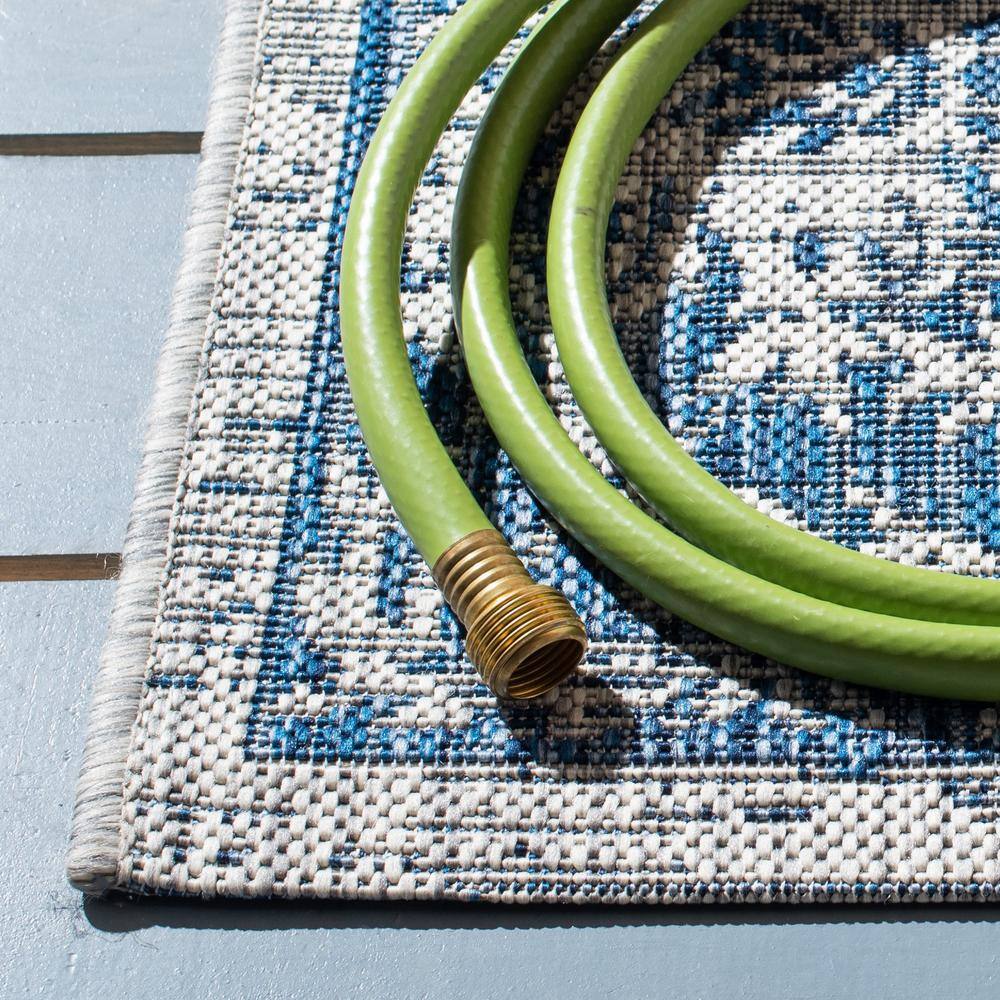 Modern Gray Synthetic 4'x5'7" Non-Slip Indoor/Outdoor Rug