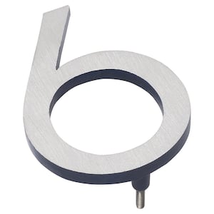 4 in. Satin Nickel/Navy 2-Tone Aluminum Floating or Flat Modern House Number 6