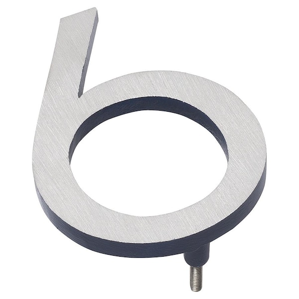 Montague Metal Products 4 in. Satin Nickel/Navy 2-Tone Aluminum Floating or Flat Modern House Number 6