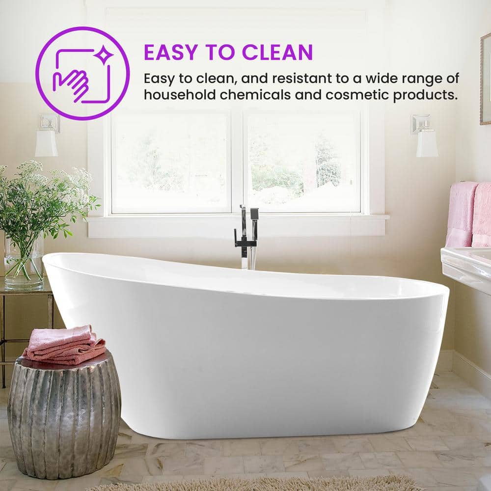55" White Acrylic Freestanding Soaking Bathtub