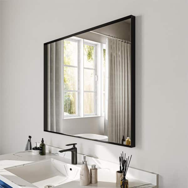 ORGANNICE 32 in. W x 40 in. H Black Rectangle Framed Tempered Glass Wall-mounted Mirror