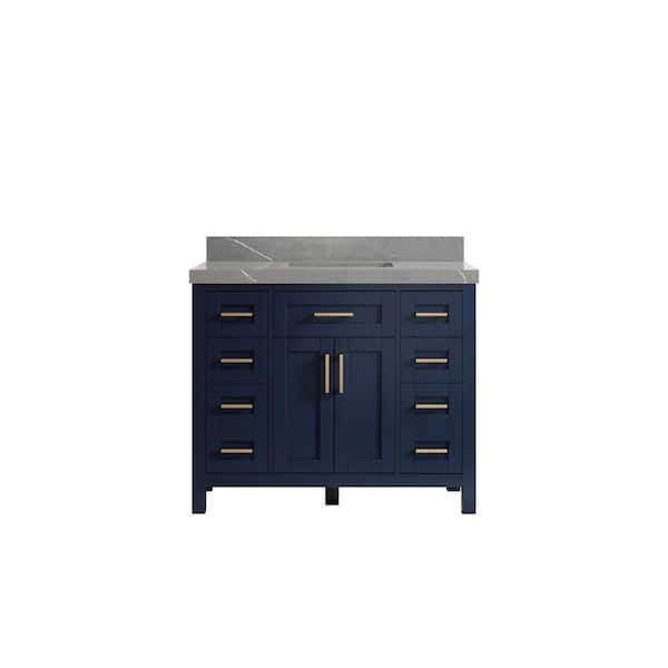 Willow Collections Cambridge 42 in. W x 22 in. D x 36 in. H Bath Vanity in Hale Navy Blue with 2 in. Piatra Gray Quartz Top