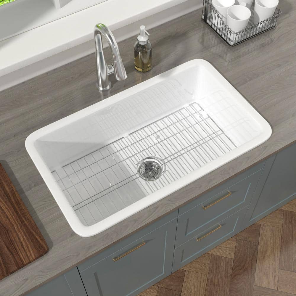 32'' White Fireclay Single Bowl Undermount Kitchen Sink