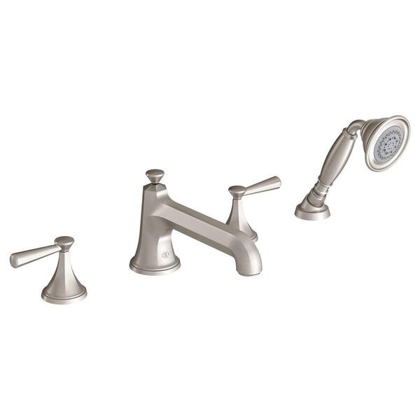 DXV Fitzgerald 2-Handle Deck Mount Roman Tub Faucet with Hand Shower in Brushed Nickel