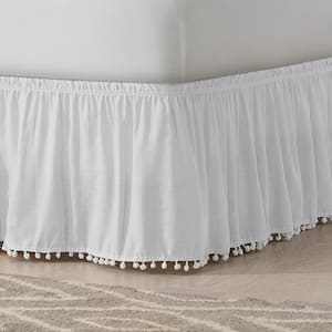 Pom Pom White Solid King Bed Skirt