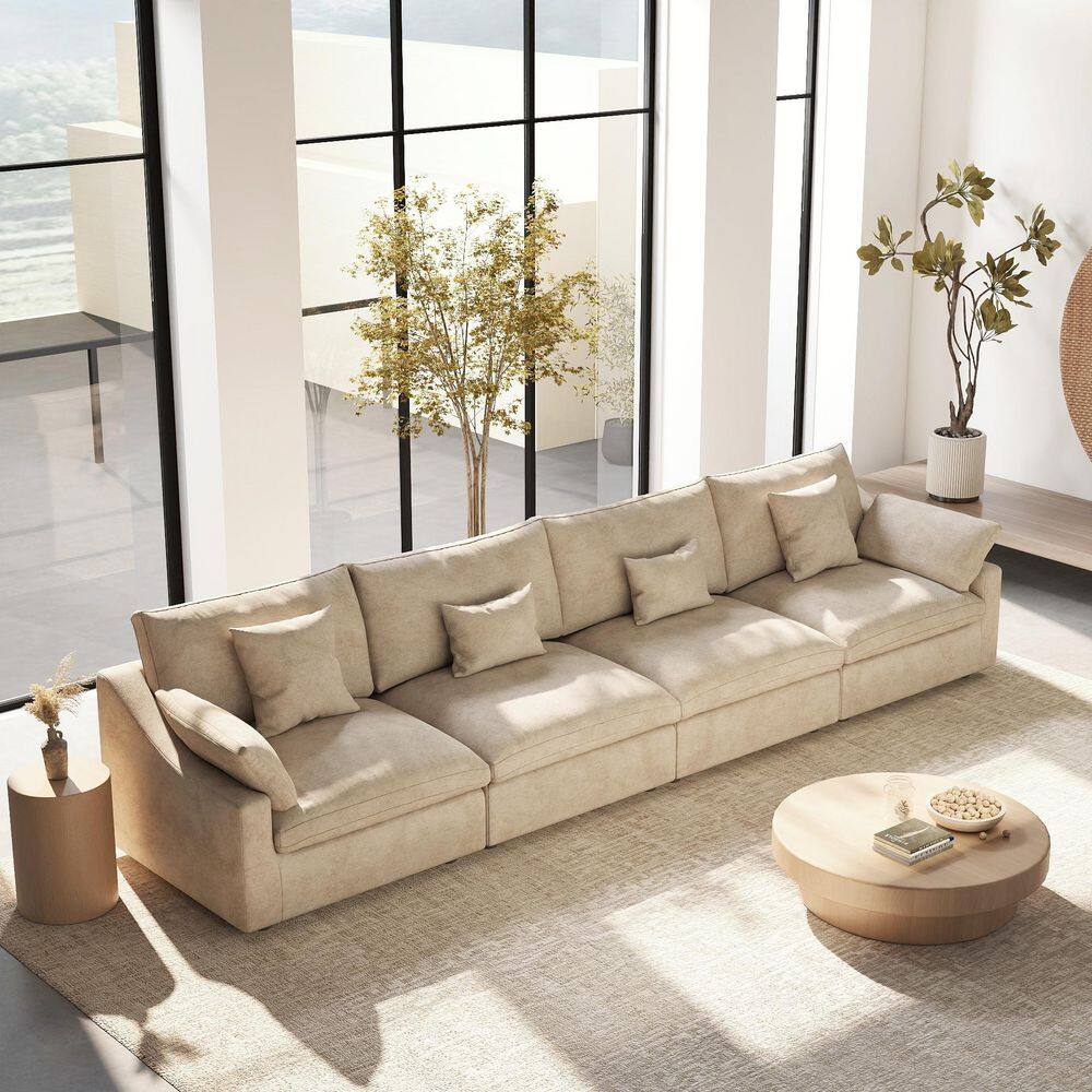 156 in. Square Arm Plush Linen 4-Piece Comfy Couch Deep Seat Cloud Modular Sectional Sofa with Washable Covers in. khaki price history on PriceWatchPro