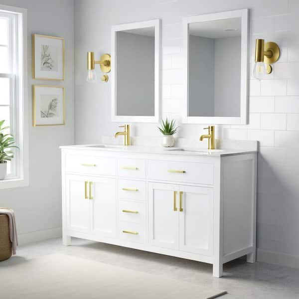 Beckett 66 in. W x 22 in. D Double Bath Vanity in White with Cultured Marble Vanity Top in White with White Basins
