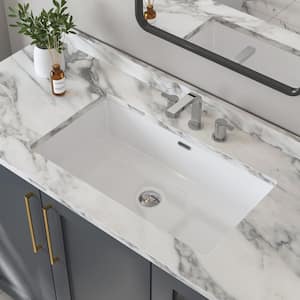Rectangular 27.55 in. Ceramic Undermount Bathroom Sink in White with Overflow