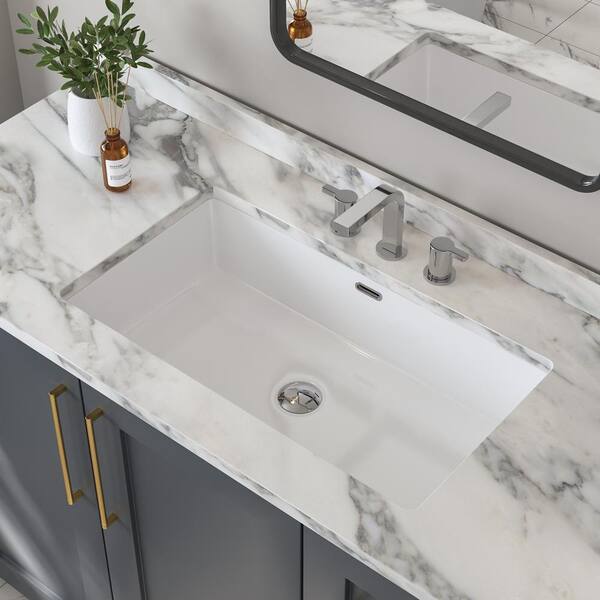 DEERVALLEY 19 In . Rectangular Bathroom Ceramic Semi Recessed Vessel Sink White And Black Art Basin Dv 1v0233