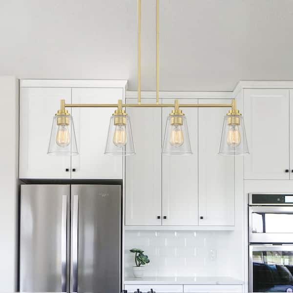 Designers Fountain Westin 4-Light Brushed Gold Industrial Linear Chandelier for Kitchen Islands with No Bulbs Included