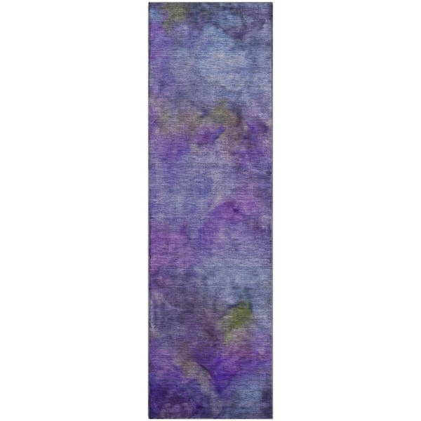 Mayfield Premium Machine Washable Abstract AMF2312 Purple 2 ft. x 7 ft. Runner Rug