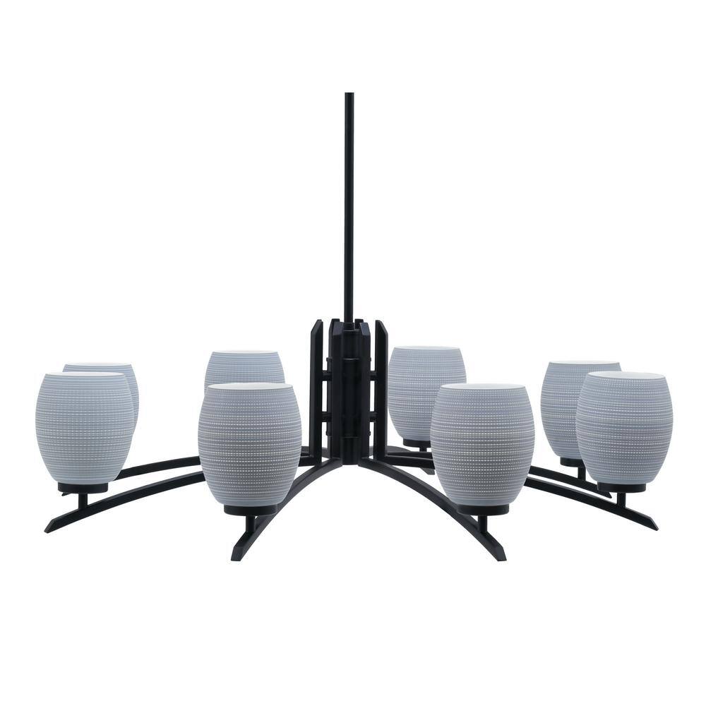Siena 34.75 in. 8 Light Matte Black Chandelier with Gray Matrix Glass Shade