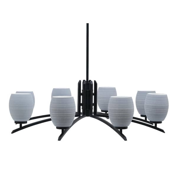 Unbranded Siena 34.75 in. 8 Light Matte Black Chandelier with Gray Matrix Glass Shades