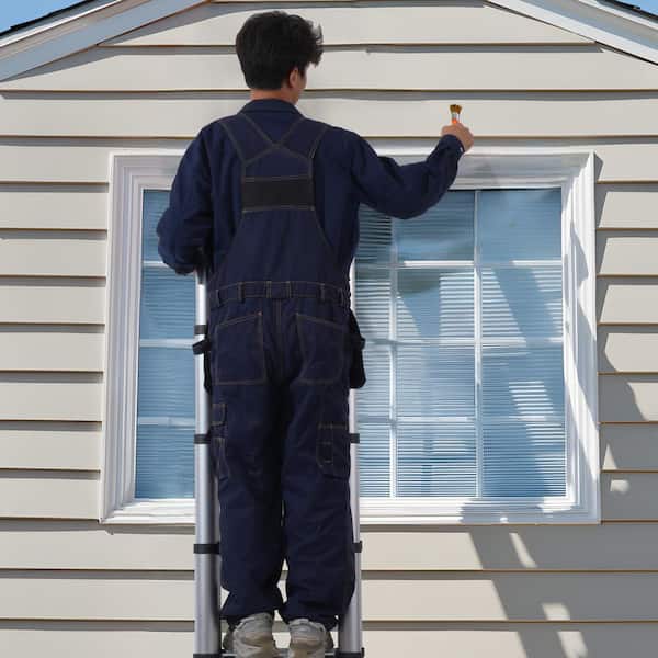 Telescoping Ladder, 12.5 ft. A-Shape Aluminum Extension Ladder Lightweight, Multi-Button Retraction Collapsible Ladder