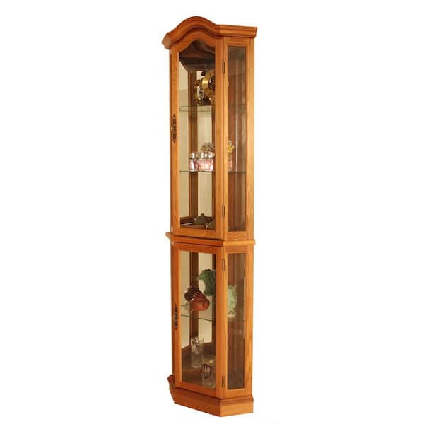 Floor Standing Oak Lighted Curio, Lighted Curio Cabinet With Glass Doors
