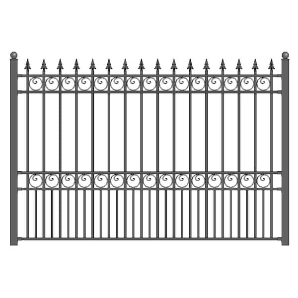 London Style 5 ft. x 8 ft. Black Iron Fence Panel