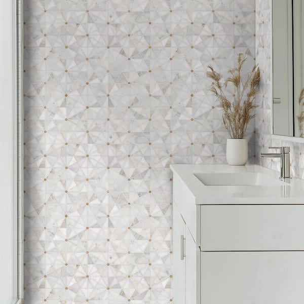 Elegante White Pinweheel 11 in. x 12 in. Stone/Metal Mesh-Mounted Mosaic Floor and Wall Tile (8.5 sq. ft./Case)