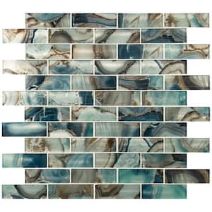 Night Sky Blue Gray and Brown Subway 12 in. x 12 in. Glass Mosaic Backsplash Wall Tile (9.7 sq. ft./Case)