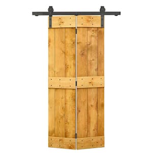 30 in. x 84 in. Mid-Bar Series Colonial Maple-Stained DIY Wood Bi-Fold Barn Door with Sliding Hardware Kit