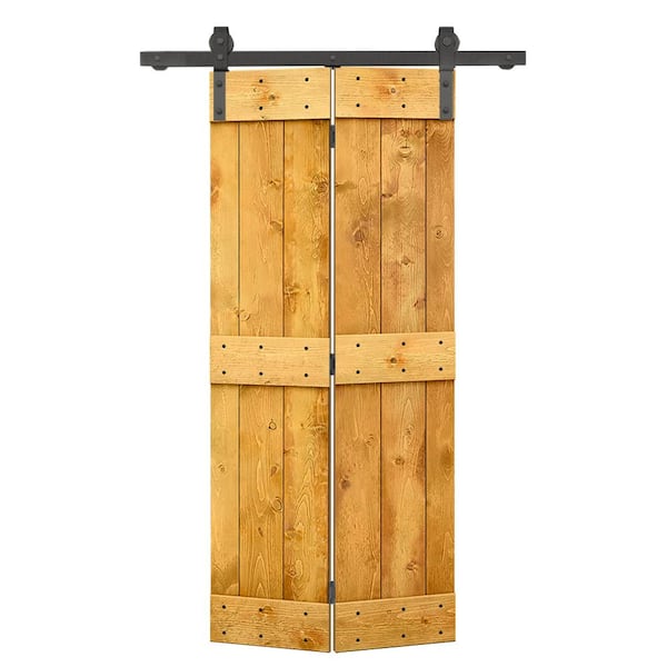 CALHOME 38 in. x 84 in. Mid-Bar Series Colonial Maple-Stained DIY Wood Bi-Fold Barn Door with Sliding Hardware Kit