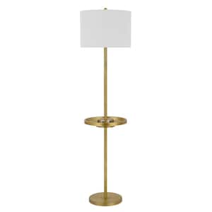 62 in. Antique Brass Metal Floor Lamp with 2 USB Charging Ports