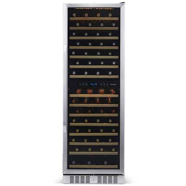 NewAir Dual Zone 160-Bottle Built-In Wine Cooler Fridge with Smooth Rolling Shelves and Quiet Operation - Stainless Steel