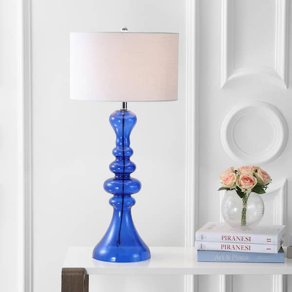 JONATHAN Y Madeline 35 in. Cobalt Curved Glass Table Lamp
