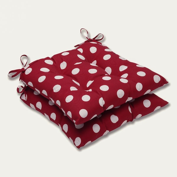 Pillow Perfect 19 in. x 18.5 in. Outdoor Dining Chair Cushion in Red/White (Set of 2)