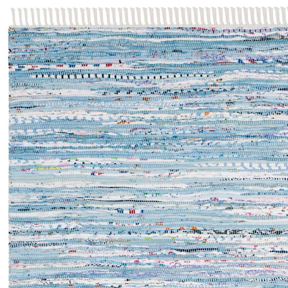 Light Blue Handmade Cotton 9' x 12' Flat Woven Rug