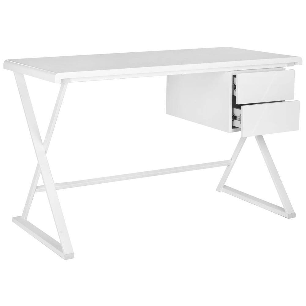 Transitional White Lacquered Home Office Desk with Crossed Legs