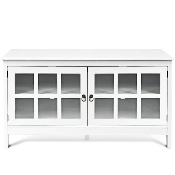 FORCLOVER 45 in. White TV Stand Fits TV's up to 50 in. with Glass Doors and Cable Holes