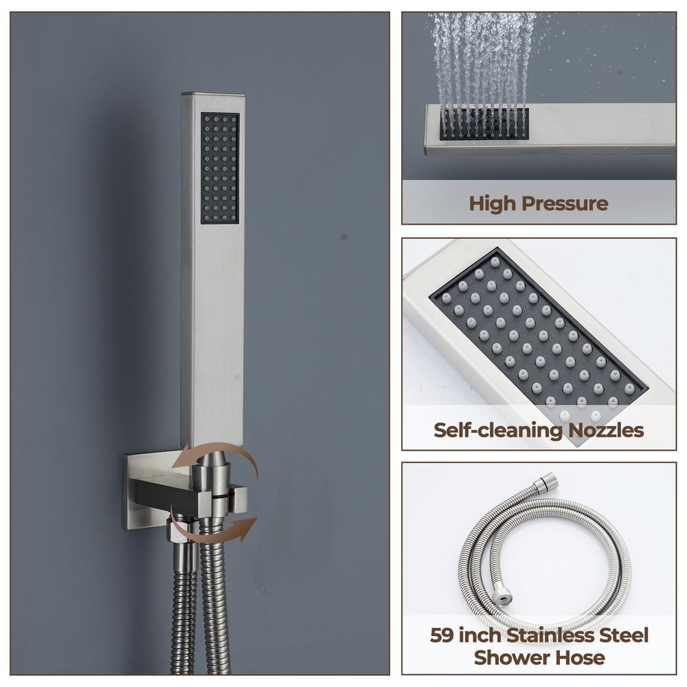 Brushed Nickel Ceiling Mounted Dual Shower System with Body Jets