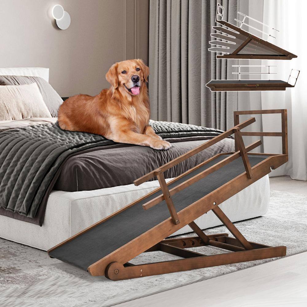 BOZTIY Adjustable Dog Ramp, Folding Portable Wooden Pet Ramp for Dogs