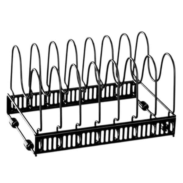 Black Adjustable Kitchen Rack Pot Rack for Under Cabinet Versatile Organizer for Lids Cutting Boards Cookware