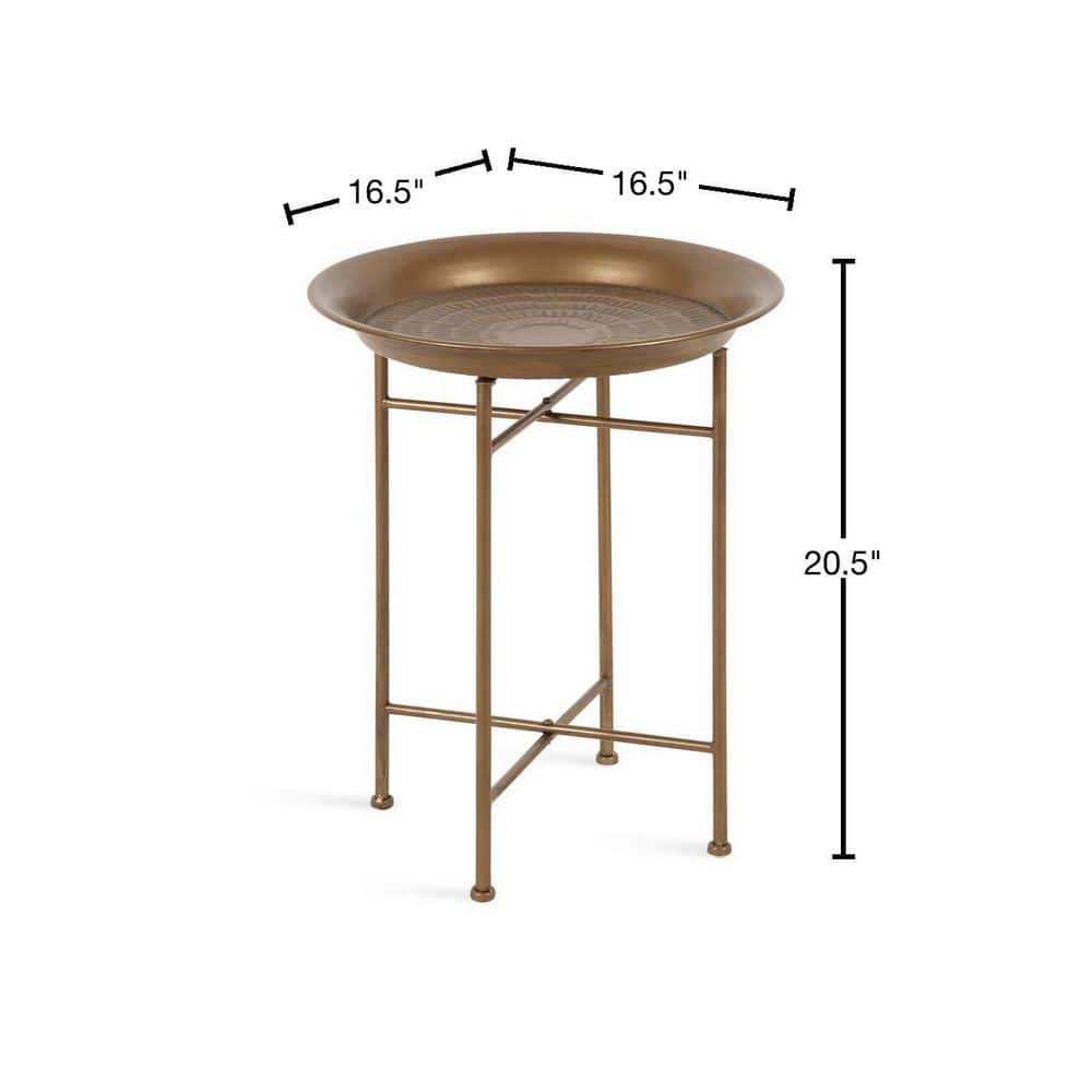 Mahdavi 20" Round Dark Gold Hammered Metal Tray End Table