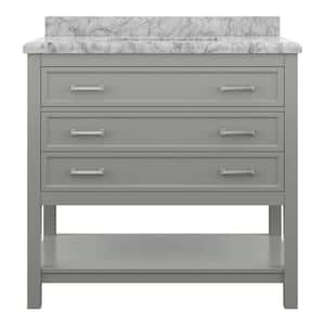 Affinity 37 in. Modern Bathroom Vanity in Gray with Carrara White Marble Countertop