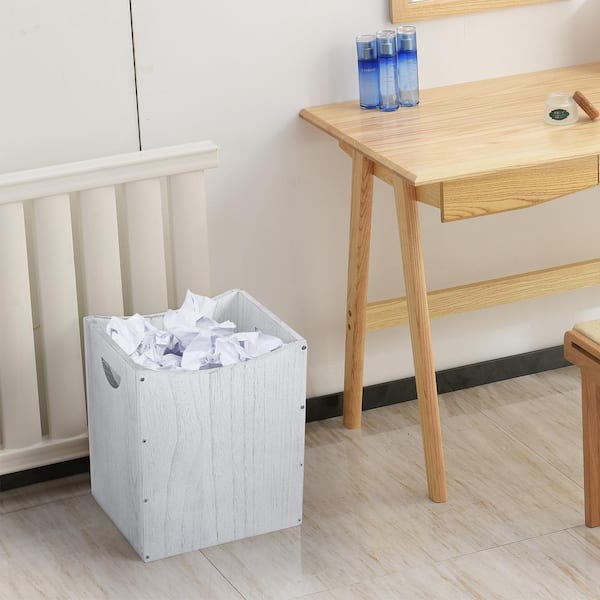 Wood Trash Can 5.3 Gallon Office Wastebasket Farmhouse Rectangular Garbage  Can with Built-in Handles Small Trash Can for Bedroom Office Kitchen