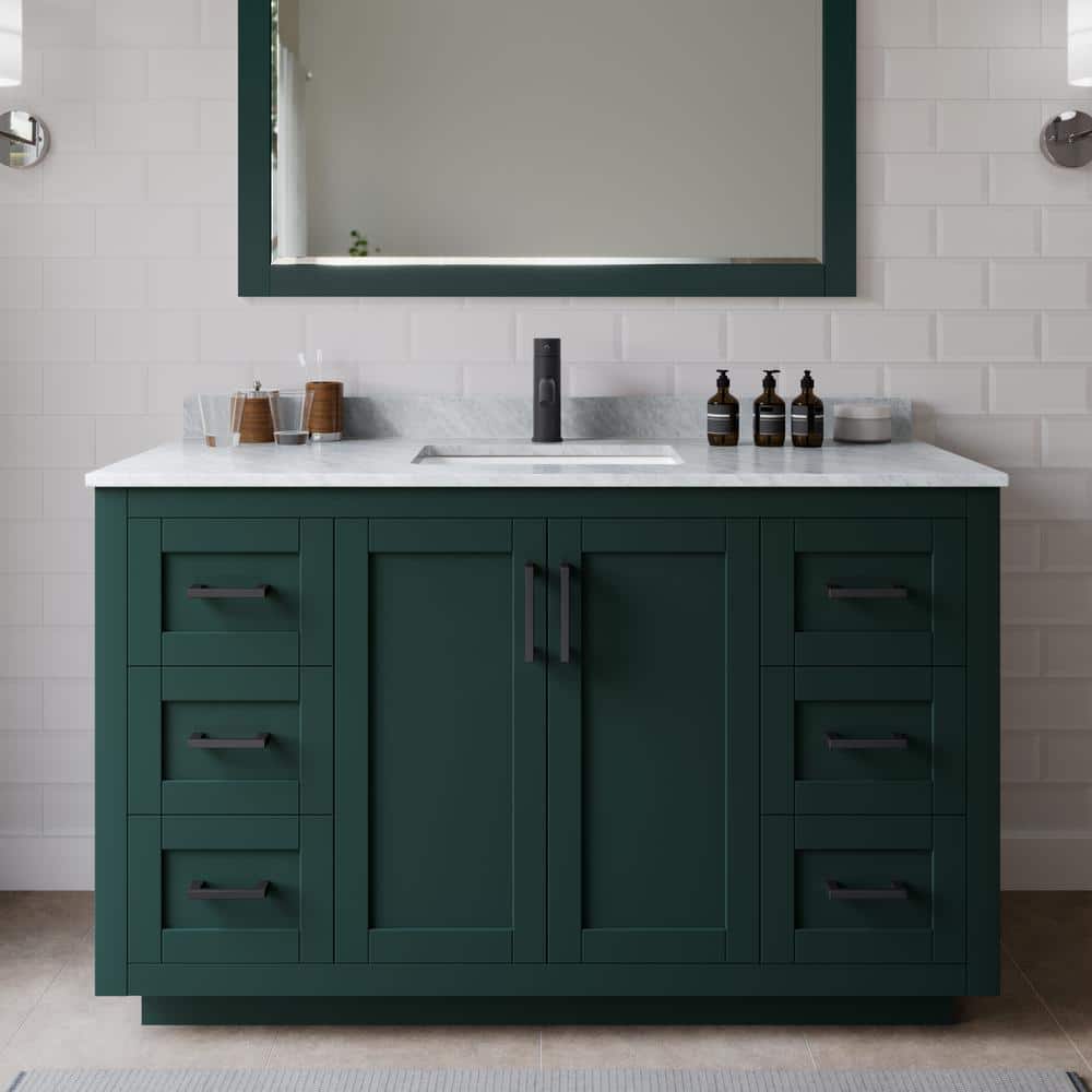 Miranda 54 in. W x 22 in. D x 33.75 in. H Single Bath Vanity in Green with White Carrara Marble Top price history on PriceWatchPro
