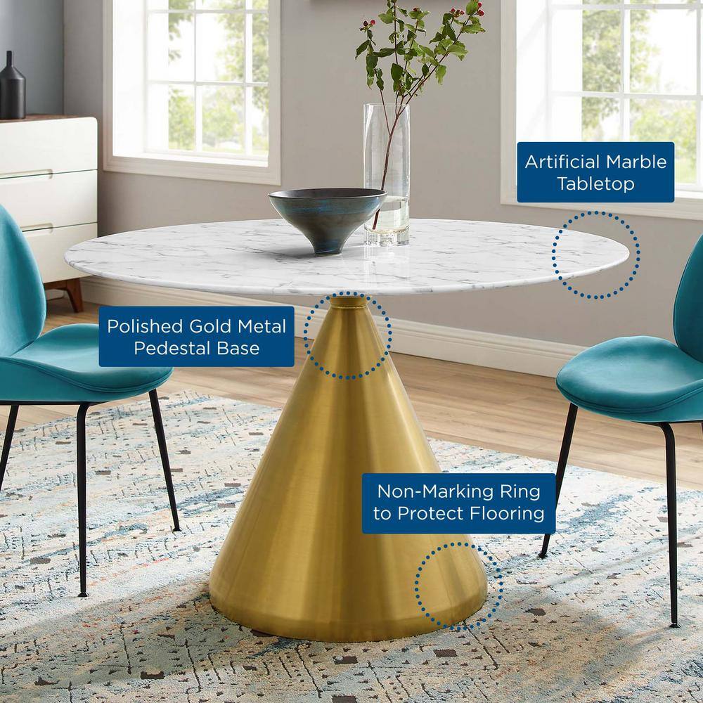 Scandi Charm 47" Round Wood & Marble Dining Table